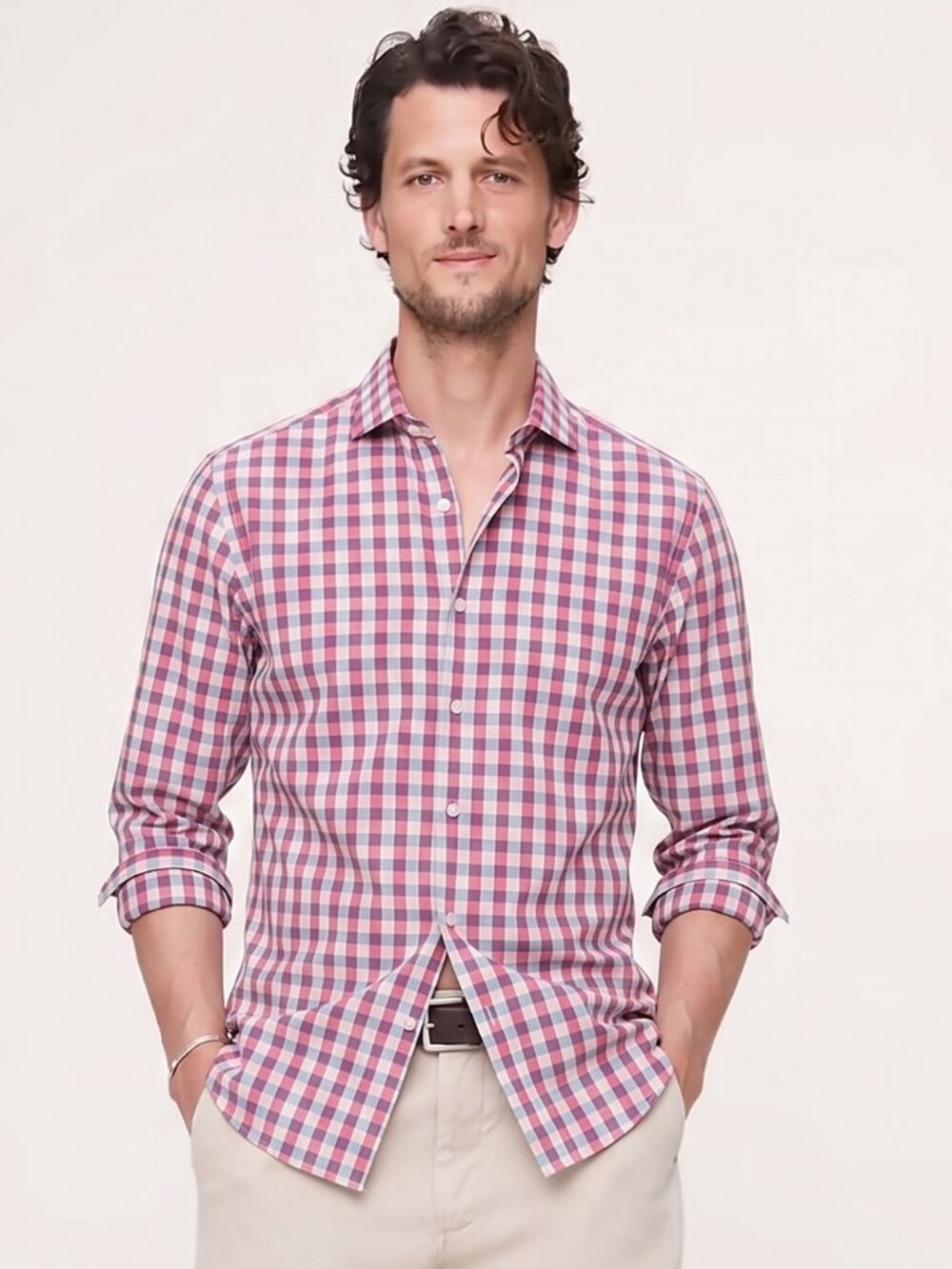 Express Extra Slim Fit Gingham Plaid Dress Shirt M